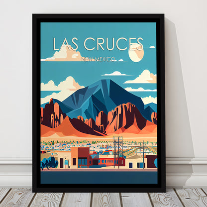 Las Cruces New Mexico Retro Art Print, Las Cruces City Wall Art, Floating Framed Canvas Print, Framed Picture, Painting Canvas