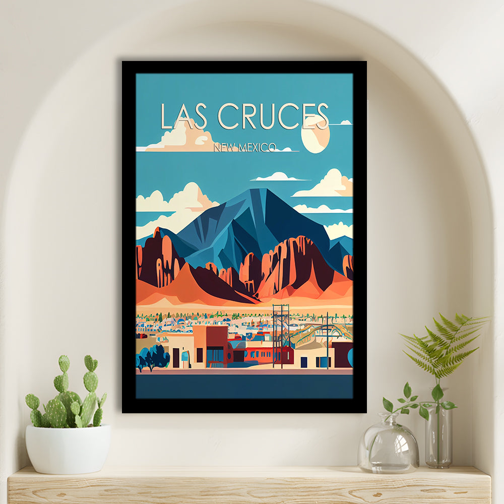 Las Cruces New Mexico Retro Art Print, Las Cruces City Wall Art, Framed Art Print, Picture Framed, Painting Art
