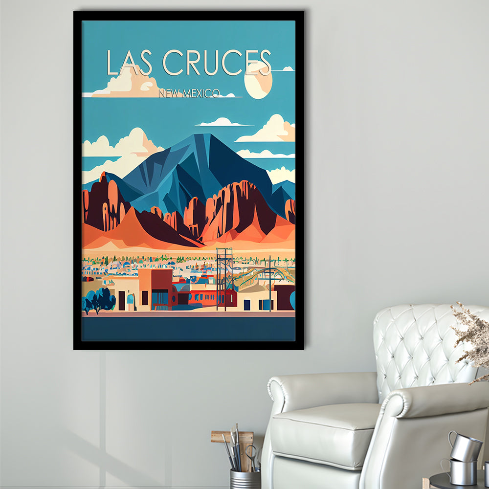 Las Cruces New Mexico Retro Art Print, Las Cruces City Wall Art, Framed Art Print, Picture Framed, Painting Art