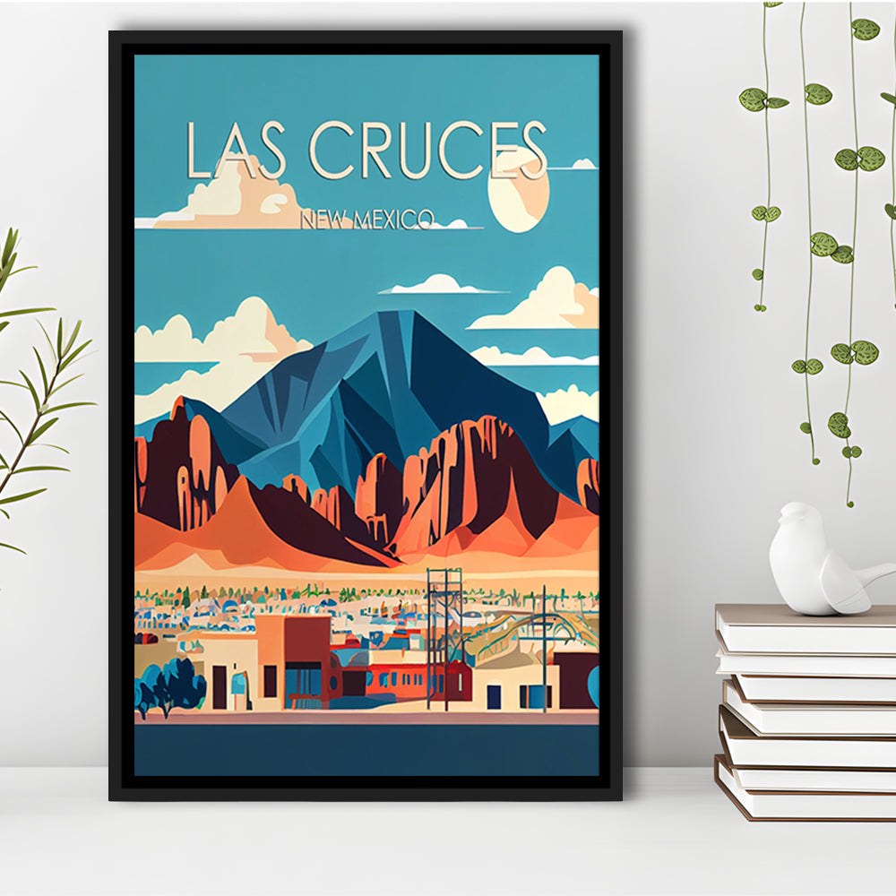 Las Cruces New Mexico Retro Art Print, Las Cruces City Wall Art, Floating Framed Canvas Print, Framed Picture, Painting Canvas