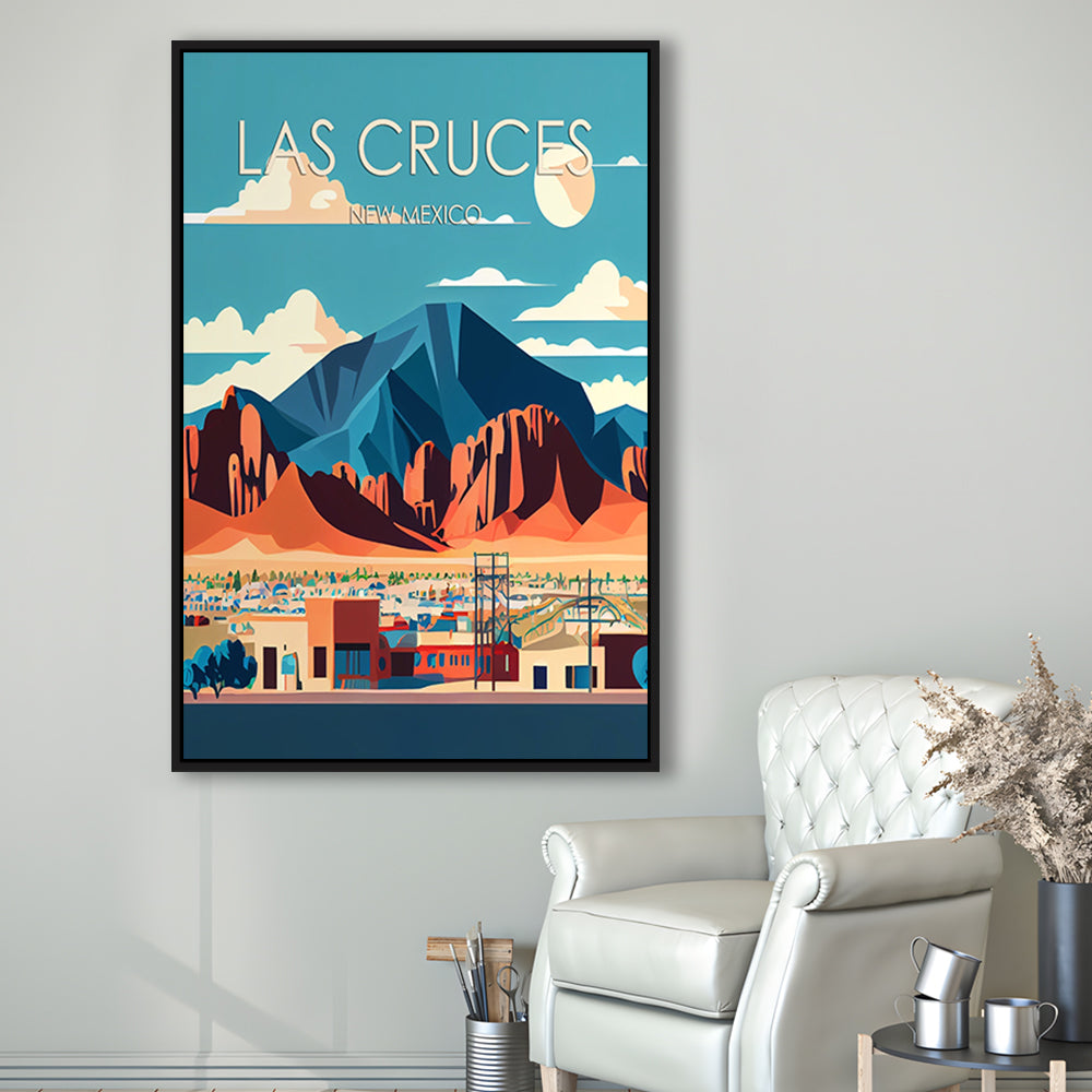 Las Cruces New Mexico Retro Art Print, Las Cruces City Wall Art, Floating Framed Canvas Print, Framed Picture, Painting Canvas