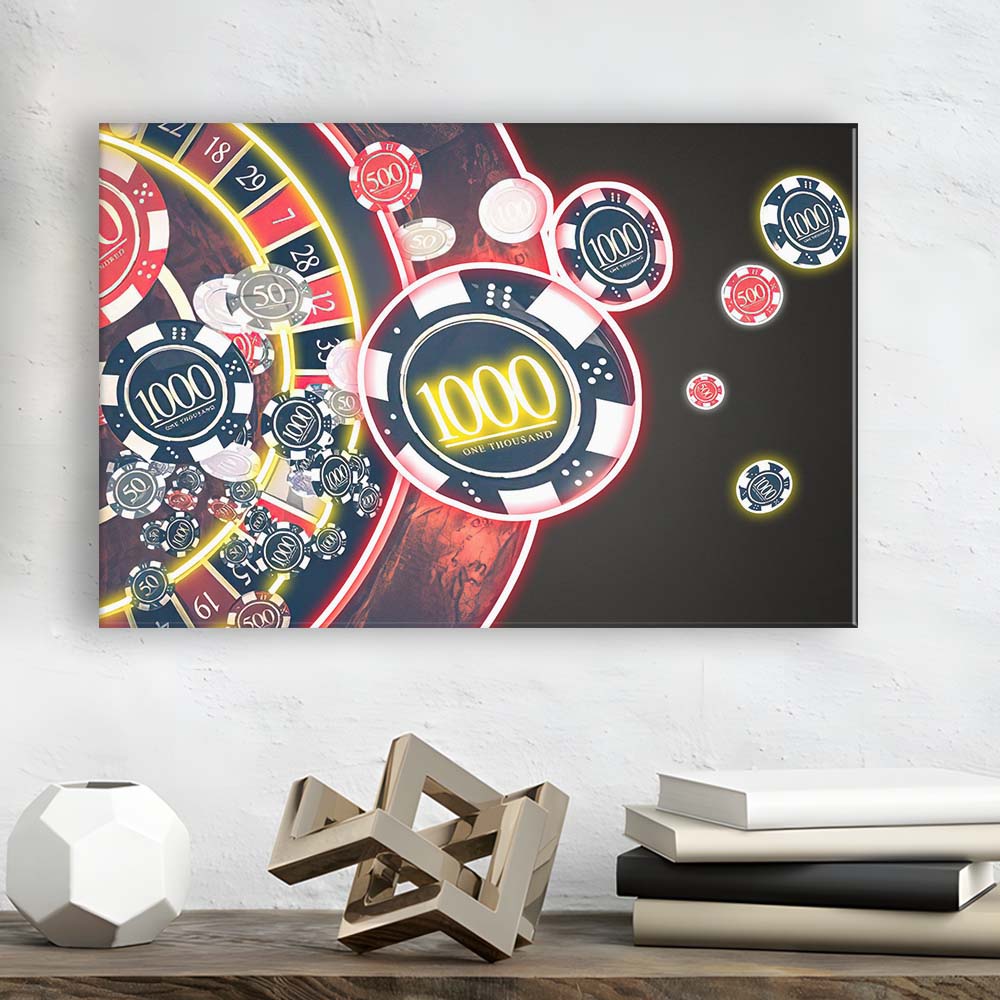 Las Vegas Casino Art Print, Poker Art, Canvas Print Wall Art, Wall Decor, Neon Effect Art