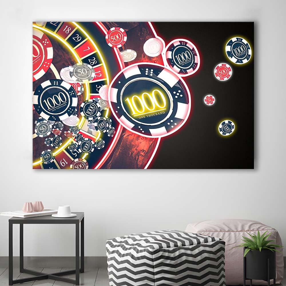 Las Vegas Casino Art Print, Poker Art, Canvas Print Wall Art, Wall Decor, Neon Effect Art