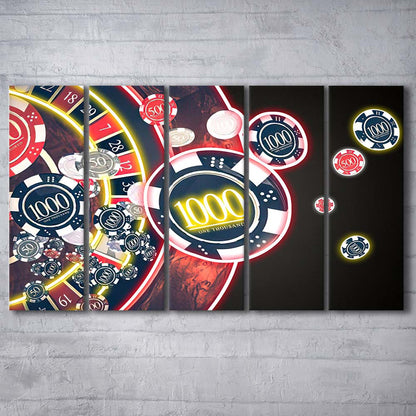 Las Vegas Casino Art Print, Poker Art, Extra Large 5 Panels Multi Canvas Print Wall Art, Home Decor