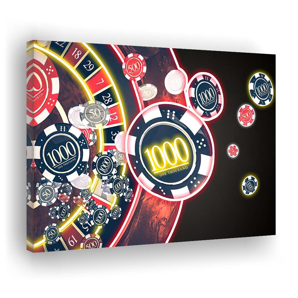 Las Vegas Casino Art Print, Poker Art, Canvas Print Wall Art, Wall Decor, Neon Effect Art