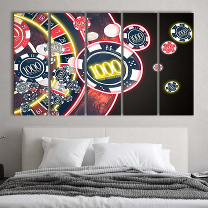 Las Vegas Casino Art Print, Poker Art, Extra Large 5 Panels Multi Canvas Print Wall Art, Home Decor