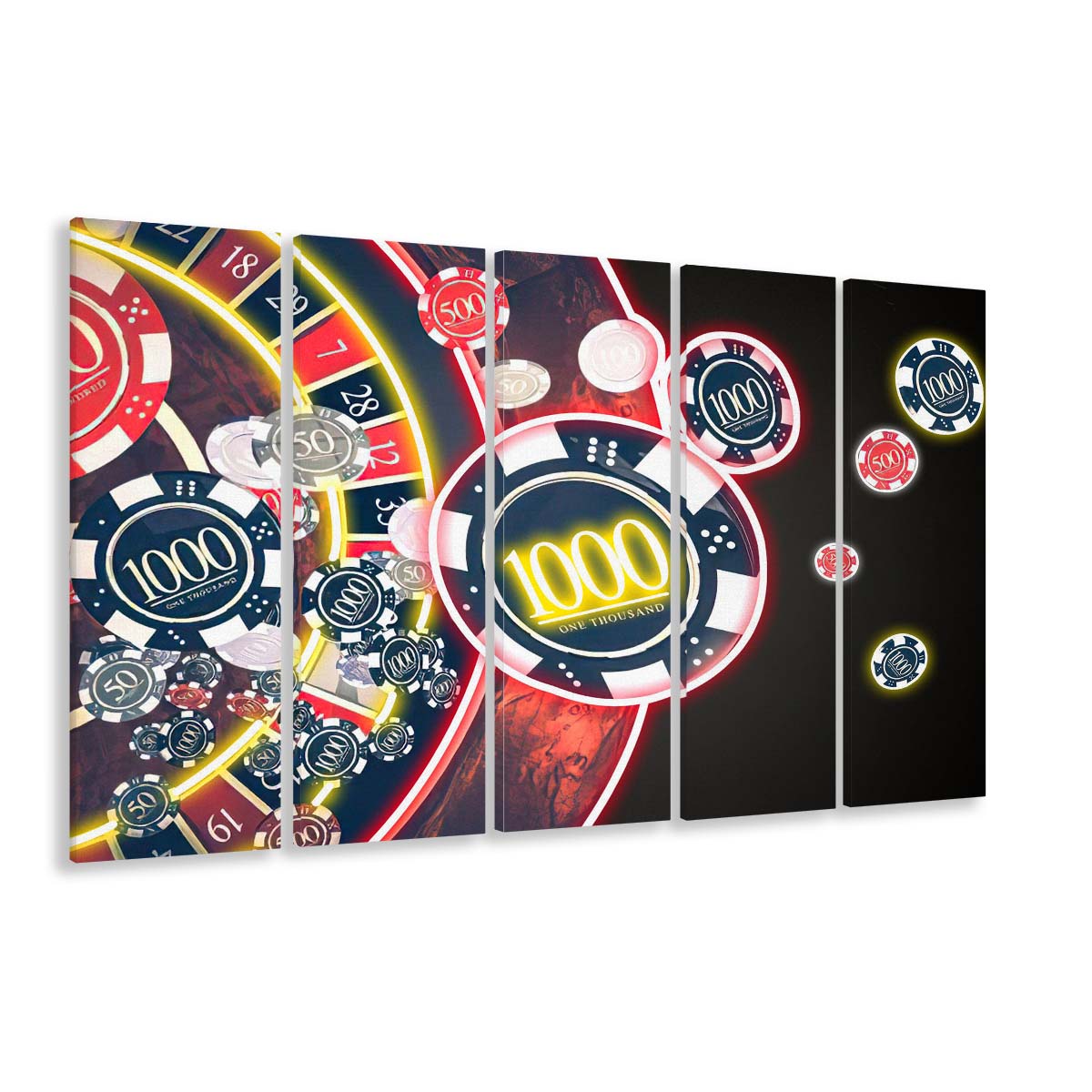 Las Vegas Casino Art Print, Poker Art, Extra Large 5 Panels Multi Canvas Print Wall Art, Home Decor