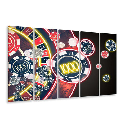 Las Vegas Casino Art Print, Poker Art, Extra Large 5 Panels Multi Canvas Print Wall Art, Home Decor