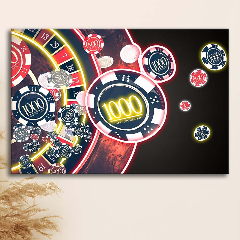 Las Vegas Casino Art Print, Poker Art, Canvas Print Wall Art, Wall Decor, Neon Effect Art