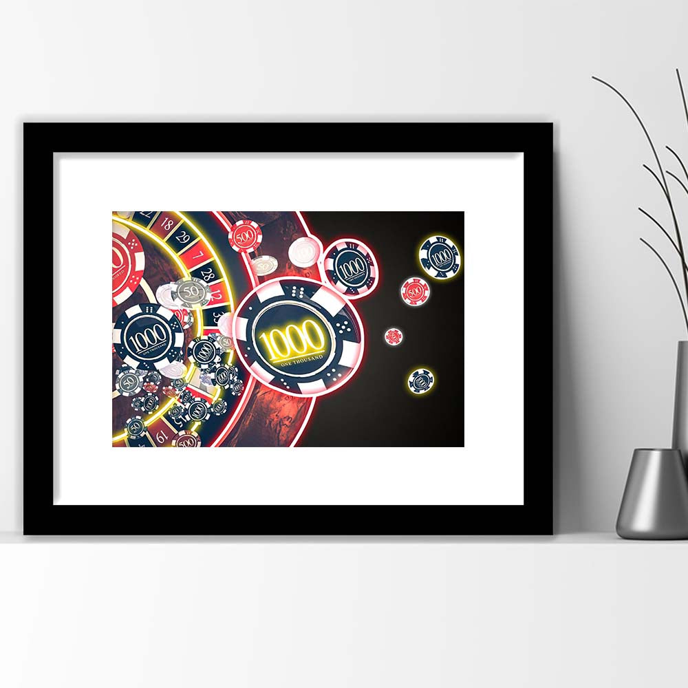 Las Vegas Casino Art Print, Poker Art, Framed Art Print Wall Decor, White Border, Framed Picture
