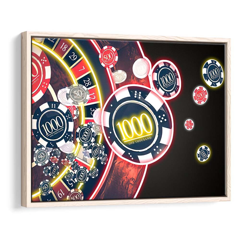 Las Vegas Casino Art Print, Poker Art, Framed Canvas Print Wall Art Decor, Floating Frame, Neon Effect Art