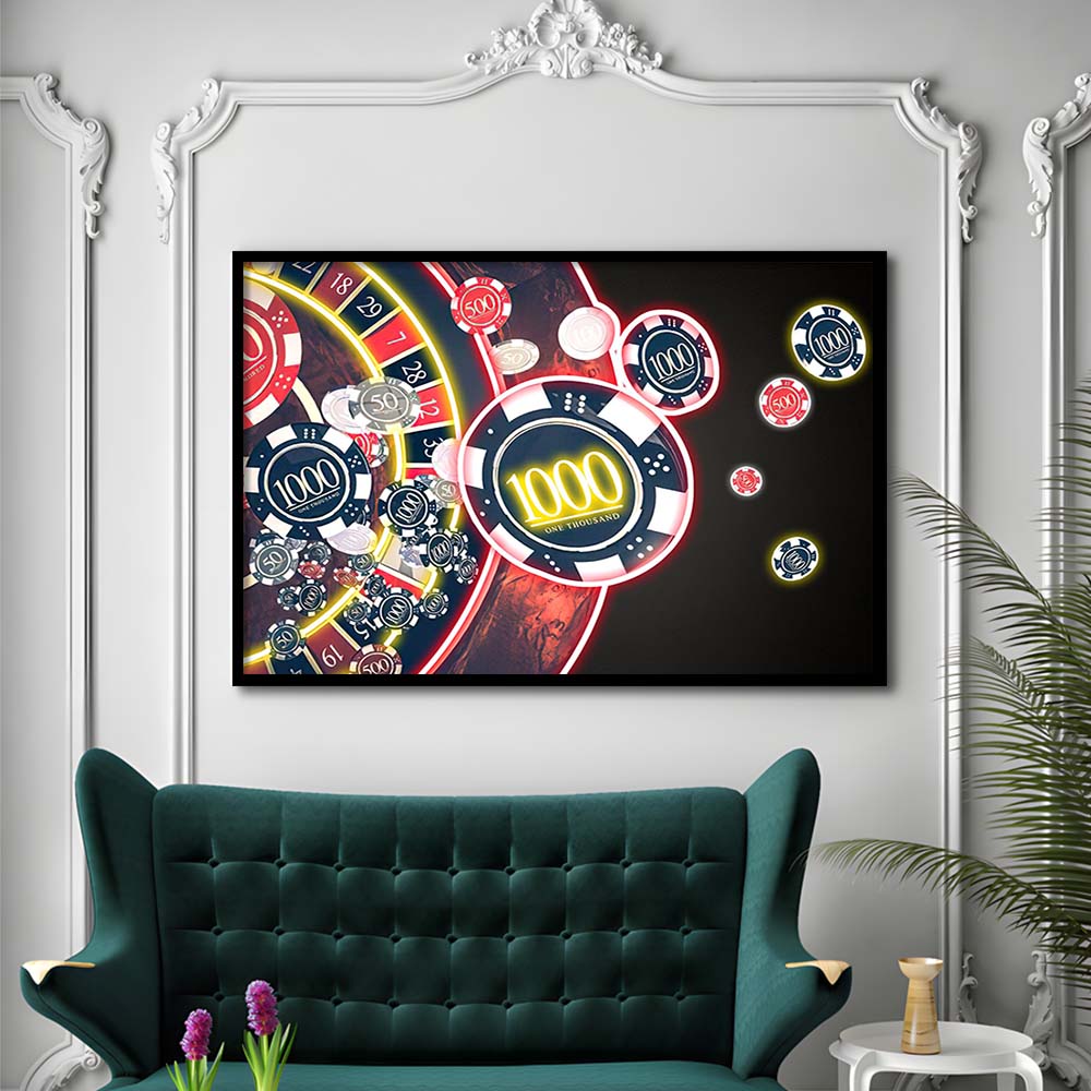 Las Vegas Casino Art Print, Poker Art, Framed Art Print Wall Decor, Neon Art Print, Picture Framed