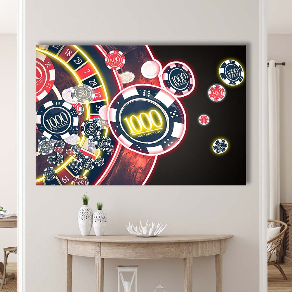 Las Vegas Casino Art Print, Poker Art, Canvas Print Wall Art, Wall Decor, Neon Effect Art