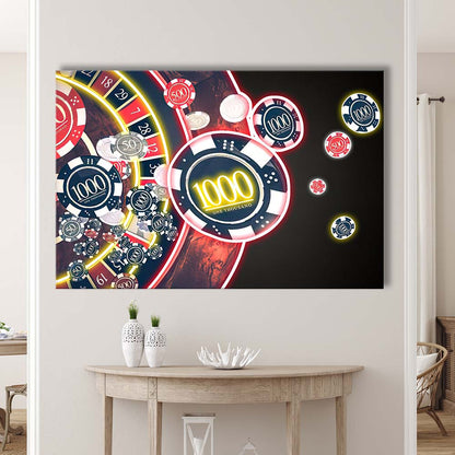 Las Vegas Casino Art Print, Poker Art, Canvas Print Wall Art, Wall Decor, Neon Effect Art
