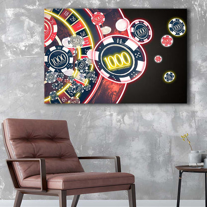 Las Vegas Casino Art Print, Poker Art, Canvas Print Wall Art, Wall Decor, Neon Effect Art