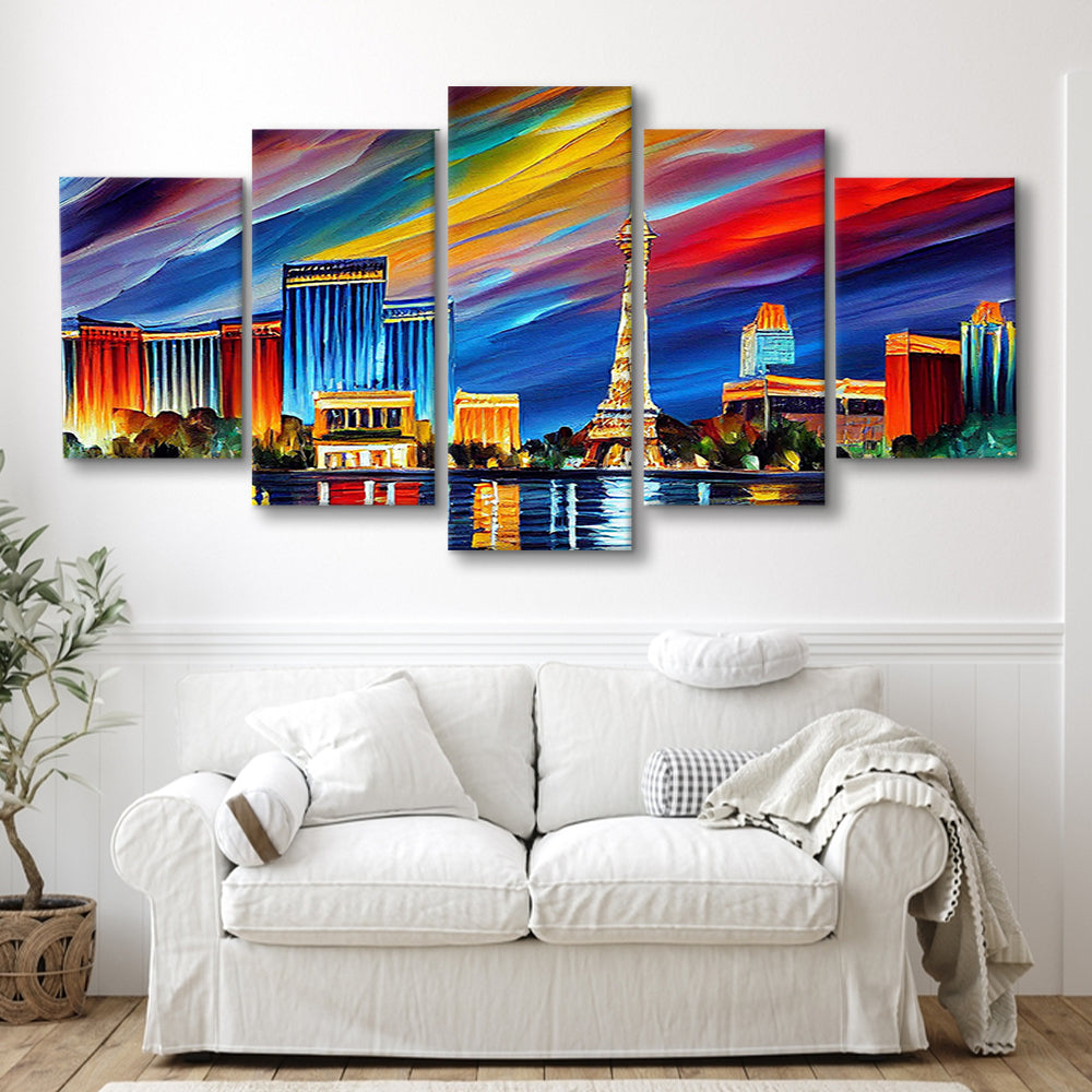 Las Vegas Nevada Skyline, Las Vegas Painting Wall Art, Sport Art, Mixed 5 Panel, Canvas Print Wall Art