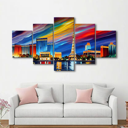 Las Vegas Nevada Skyline, Las Vegas Painting Wall Art, Sport Art, Mixed 5 Panel, Canvas Print Wall Art