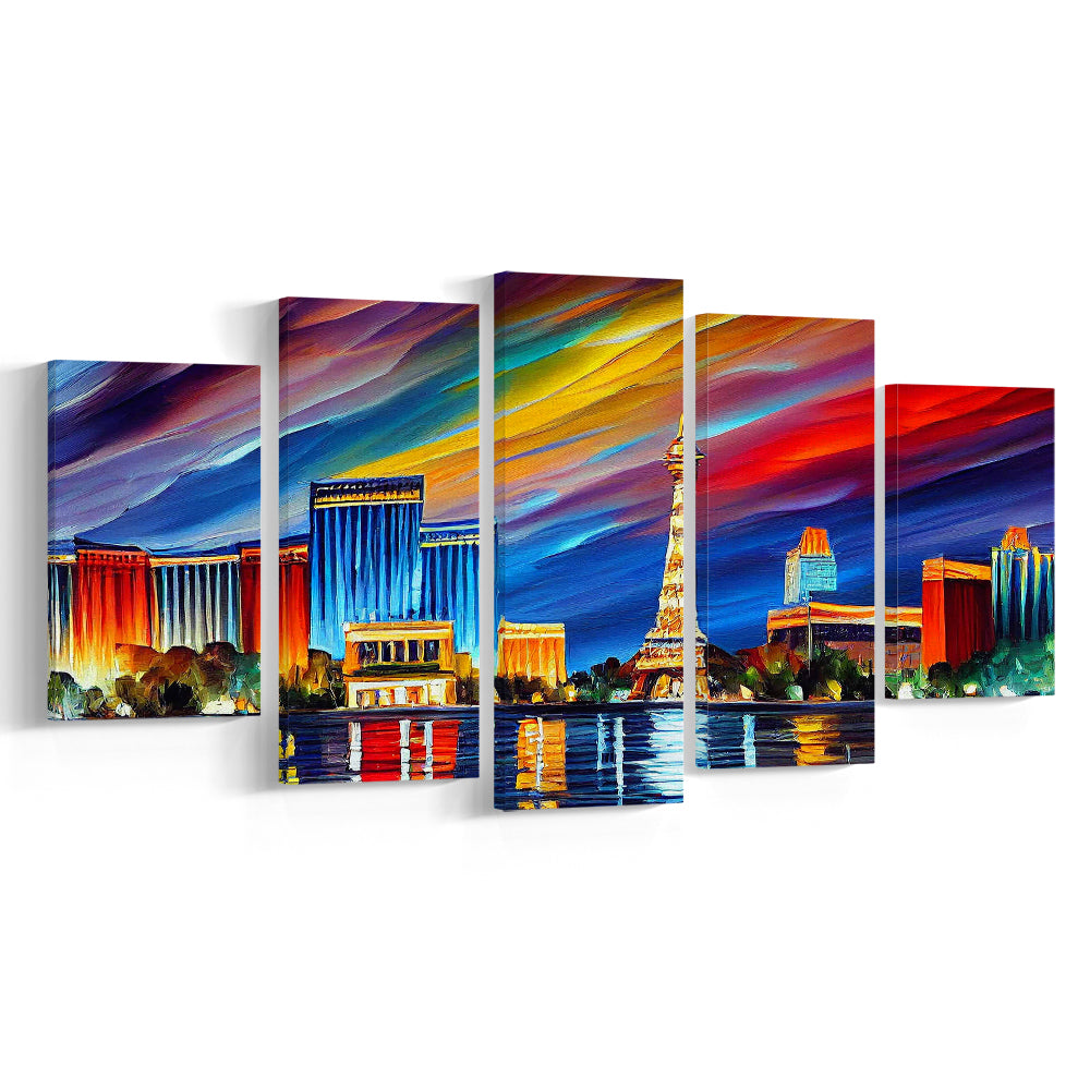 Las Vegas Nevada Skyline, Las Vegas Painting Wall Art, Sport Art, Mixed 5 Panel, Canvas Print Wall Art
