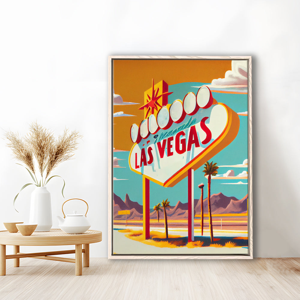 Las Vegas Sign 1960's Retro Art Print, Las Vegas Sign, Floating Framed Canvas Print, Framed Picture, Painting Canvas