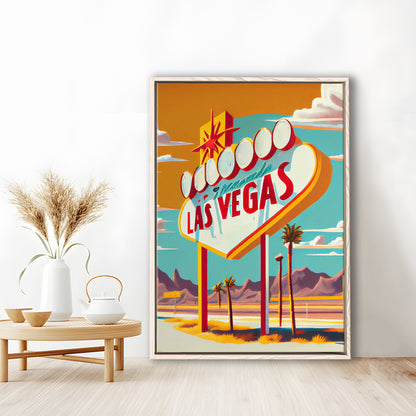 Las Vegas Sign 1960's Retro Art Print, Las Vegas Sign, Floating Framed Canvas Print, Framed Picture, Painting Canvas