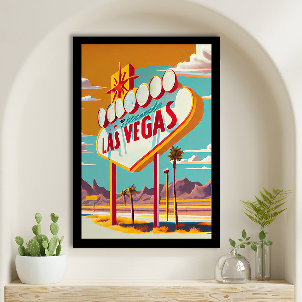 Las Vegas Sign 1960's Retro Art Print, Las Vegas Sign, Framed Art Print, Picture Framed, Painting Art