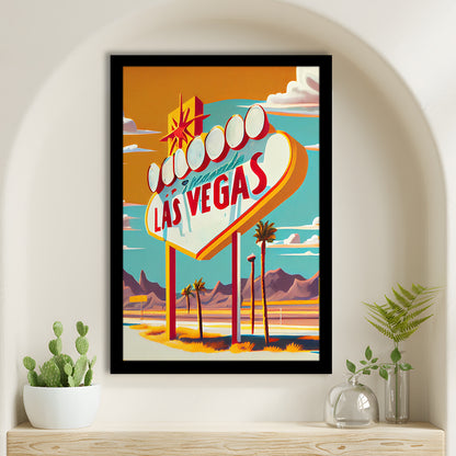 Las Vegas Sign 1960's Retro Art Print, Las Vegas Sign, Framed Art Print, Picture Framed, Painting Art