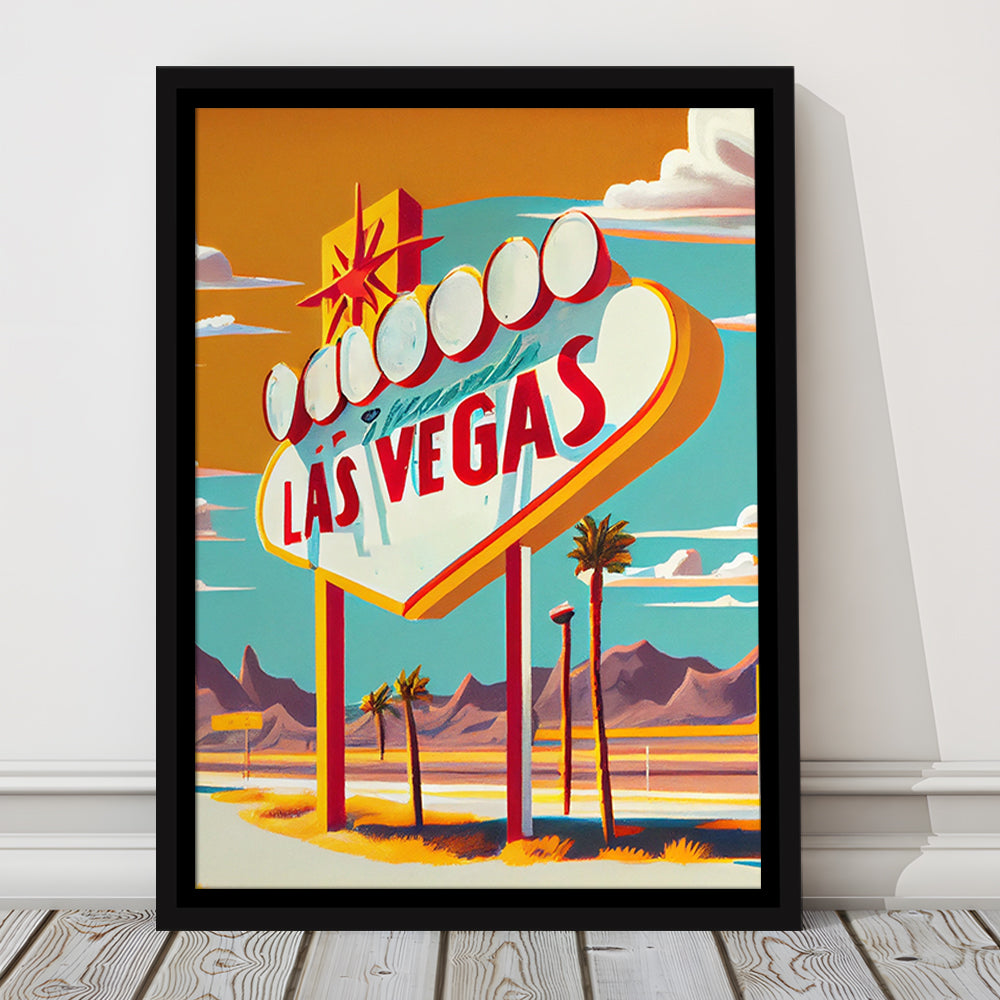 Las Vegas Sign 1960's Retro Art Print, Las Vegas Sign, Floating Framed Canvas Print, Framed Picture, Painting Canvas