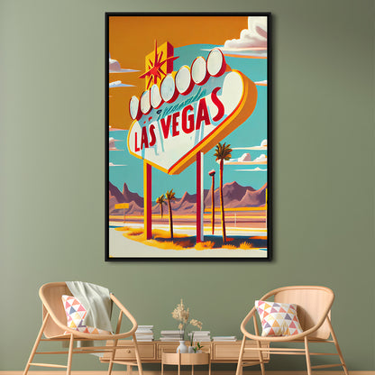 Las Vegas Sign 1960's Retro Art Print, Las Vegas Sign, Floating Framed Canvas Print, Framed Picture, Painting Canvas