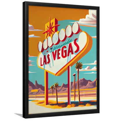 Las Vegas Sign 1960's Retro Art Print, Las Vegas Sign, Framed Art Print, Picture Framed, Painting Art
