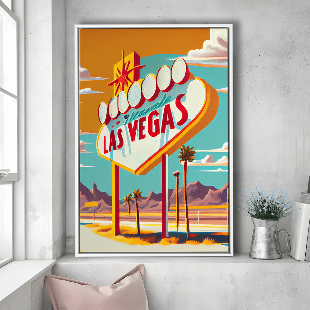 Las Vegas Sign 1960's Retro Art Print, Las Vegas Sign, Floating Framed Canvas Print, Framed Picture, Painting Canvas
