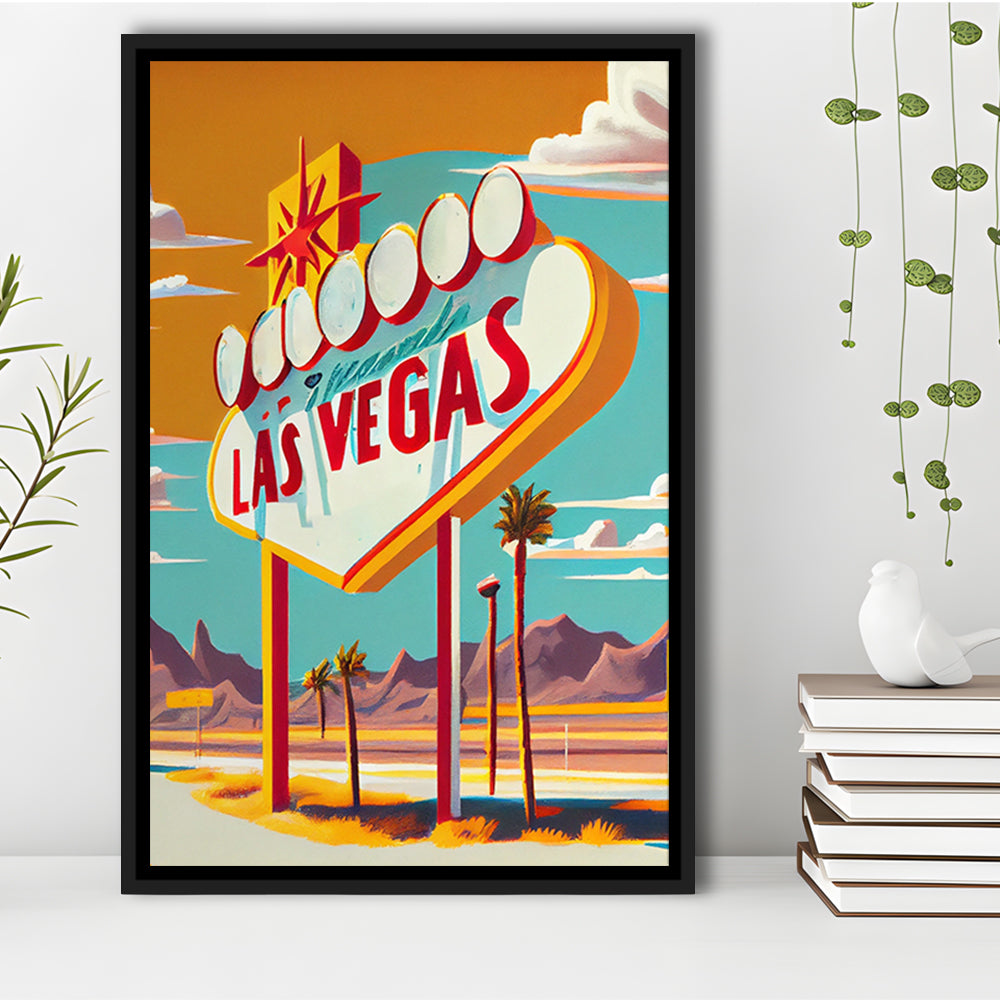 Las Vegas Sign 1960's Retro Art Print, Las Vegas Sign, Floating Framed Canvas Print, Framed Picture, Painting Canvas