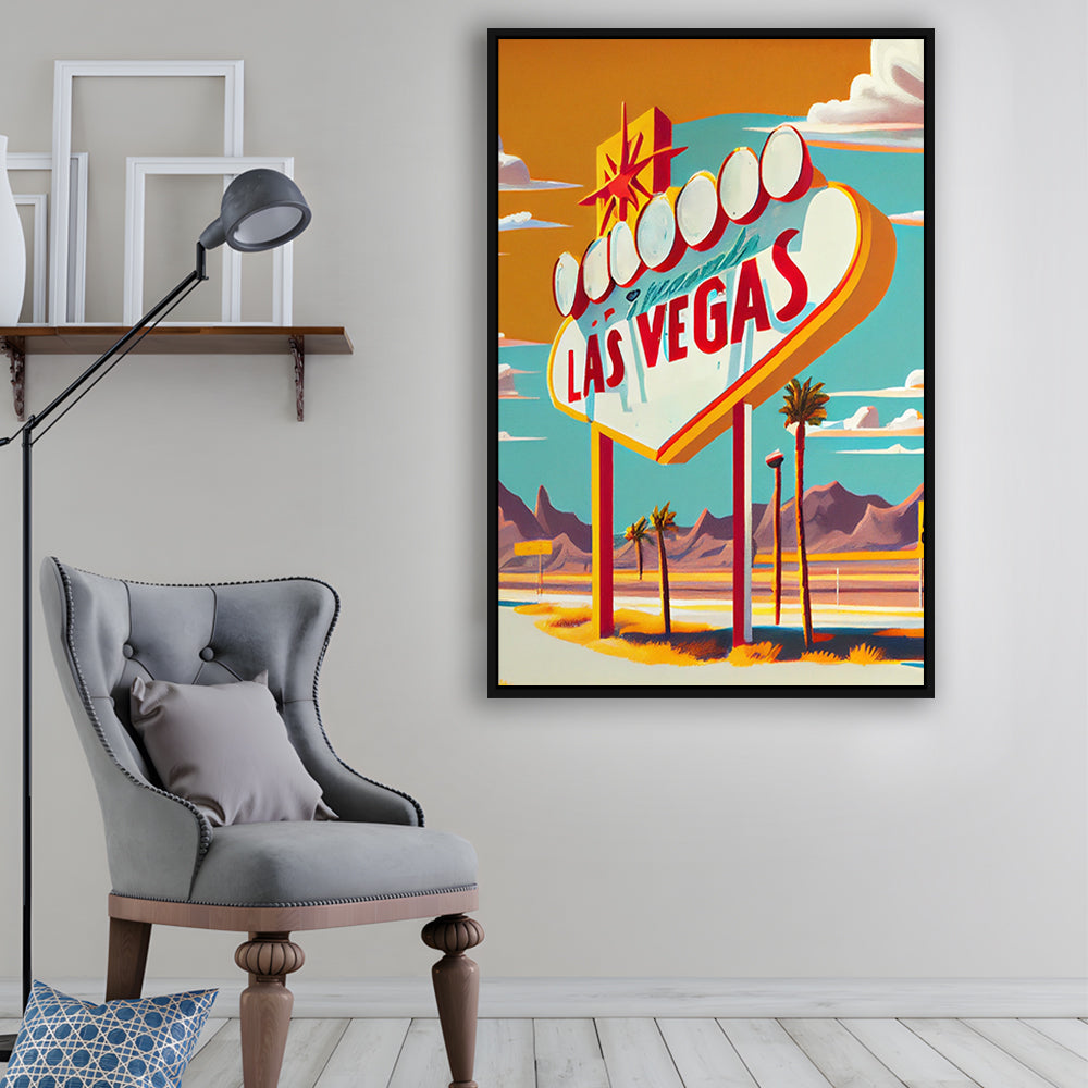 Las Vegas Sign 1960's Retro Art Print, Las Vegas Sign, Floating Framed Canvas Print, Framed Picture, Painting Canvas