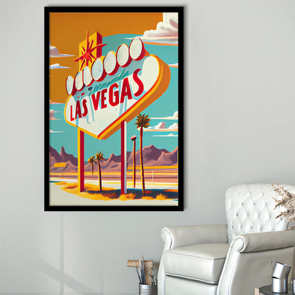 Las Vegas Sign 1960's Retro Art Print, Las Vegas Sign, Framed Art Print, Picture Framed, Painting Art