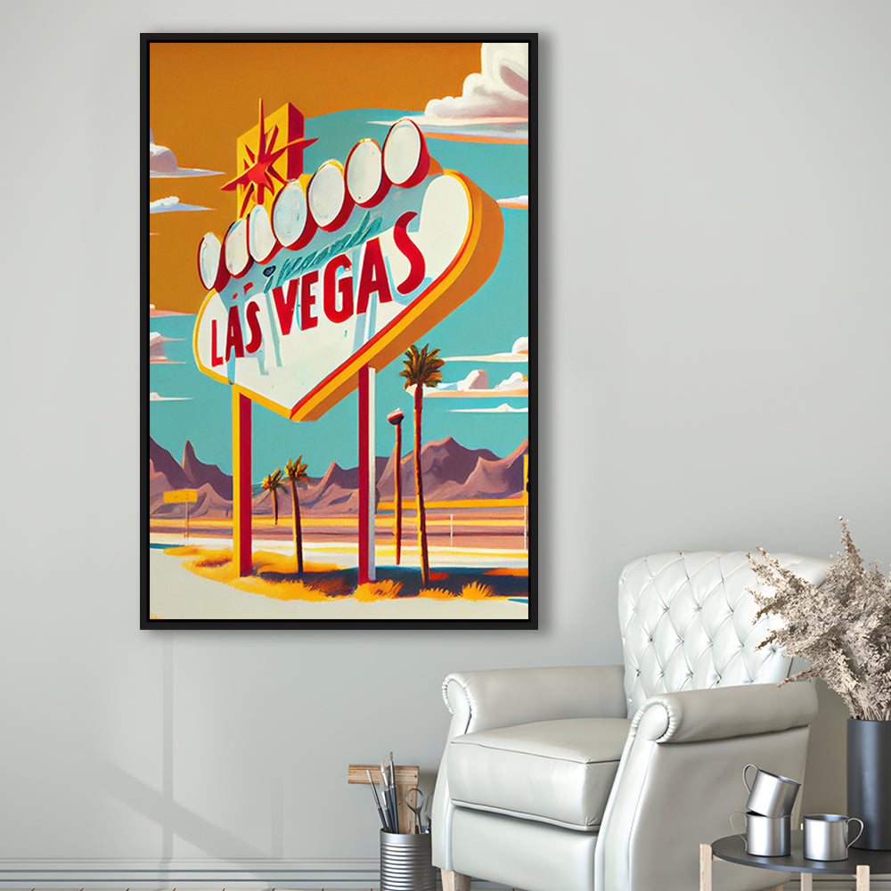 Las Vegas Sign 1960's Retro Art Print, Las Vegas Sign, Floating Framed Canvas Print, Framed Picture, Painting Canvas