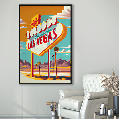 Las Vegas Sign 1960's Retro Art Print, Las Vegas Sign, Floating Framed Canvas Print, Framed Picture, Painting Canvas