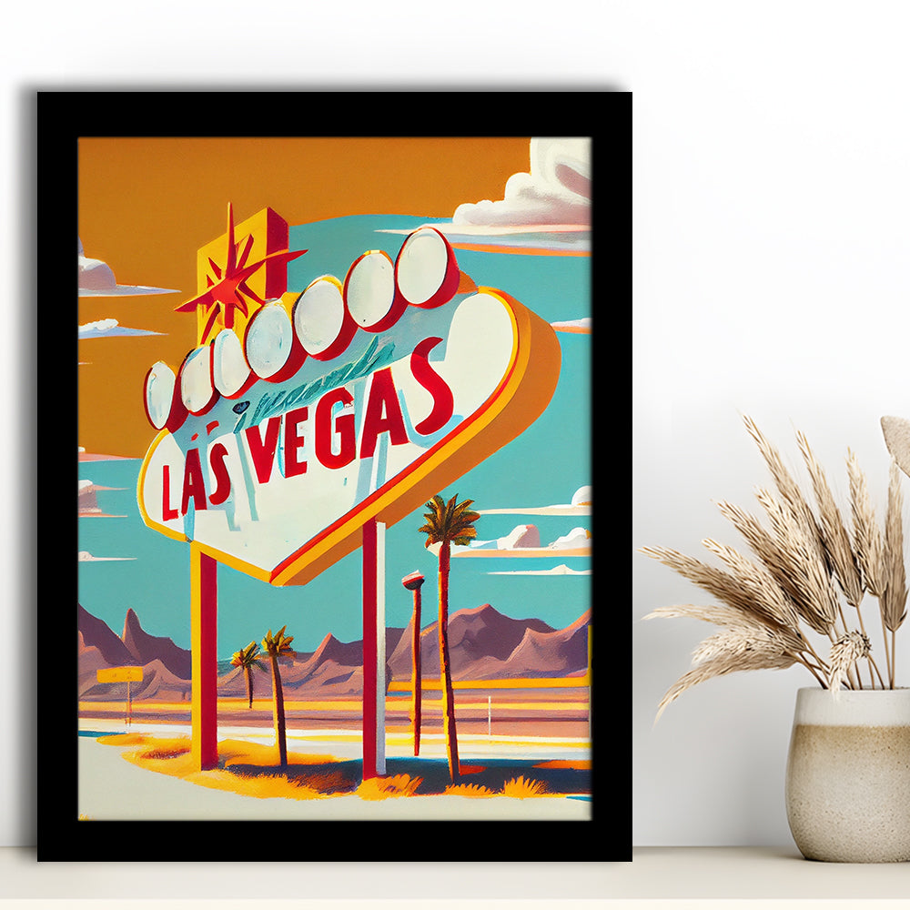 Las Vegas Sign 1960's Retro Art Print, Las Vegas Sign, Framed Art Print, Picture Framed, Painting Art
