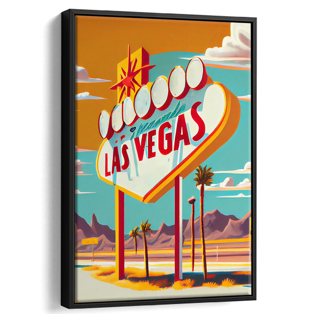 Las Vegas Sign 1960's Retro Art Print, Las Vegas Sign, Floating Framed Canvas Print, Framed Picture, Painting Canvas