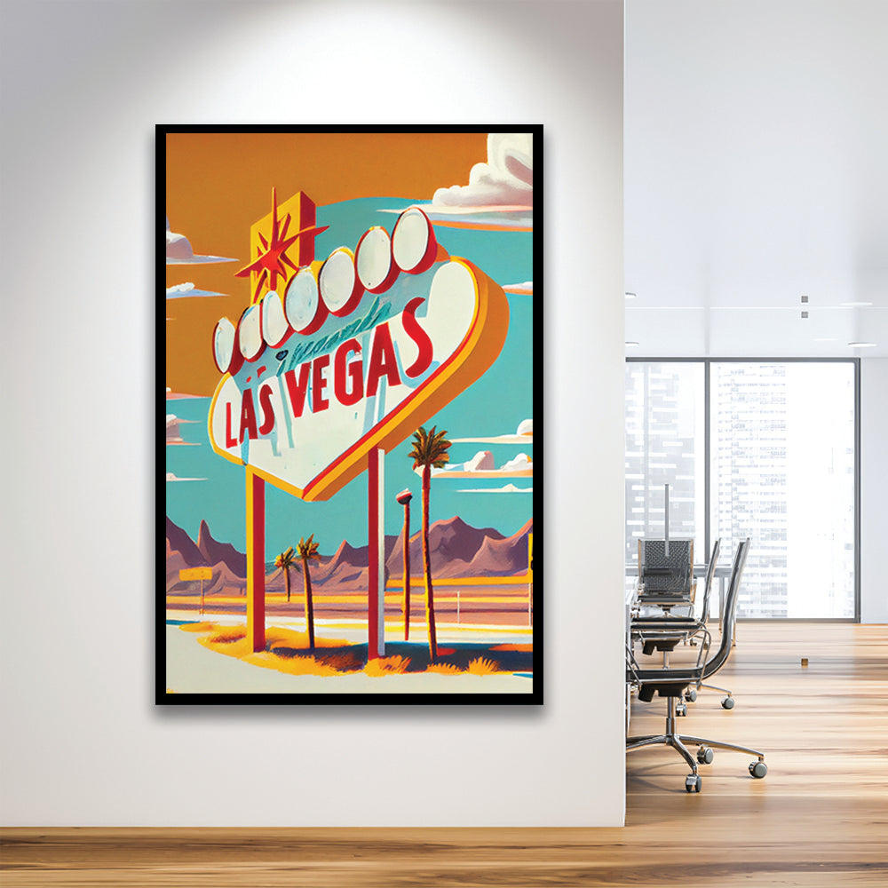 Las Vegas Sign 1960's Retro Art Print, Las Vegas Sign, Framed Art Print, Picture Framed, Painting Art