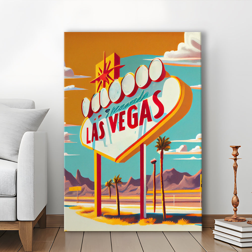 Las Vegas Sign 1960's Retro Art Print, Las Vegas Sign, Canvas Print, Painting Canvas, Living Room Decor