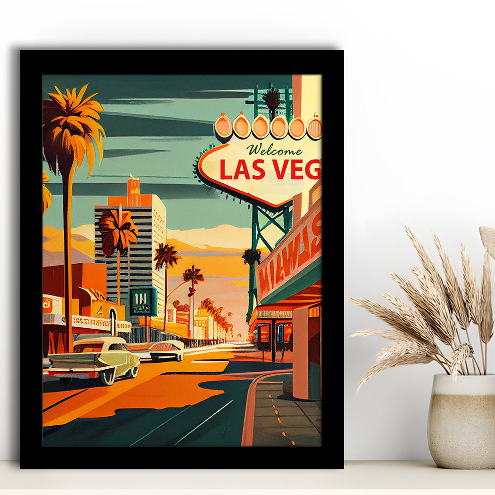 Las Vegas Strip 1960s Retro Art Print, Las Vegas Strip, Framed Art Print, Picture Framed, Painting Art