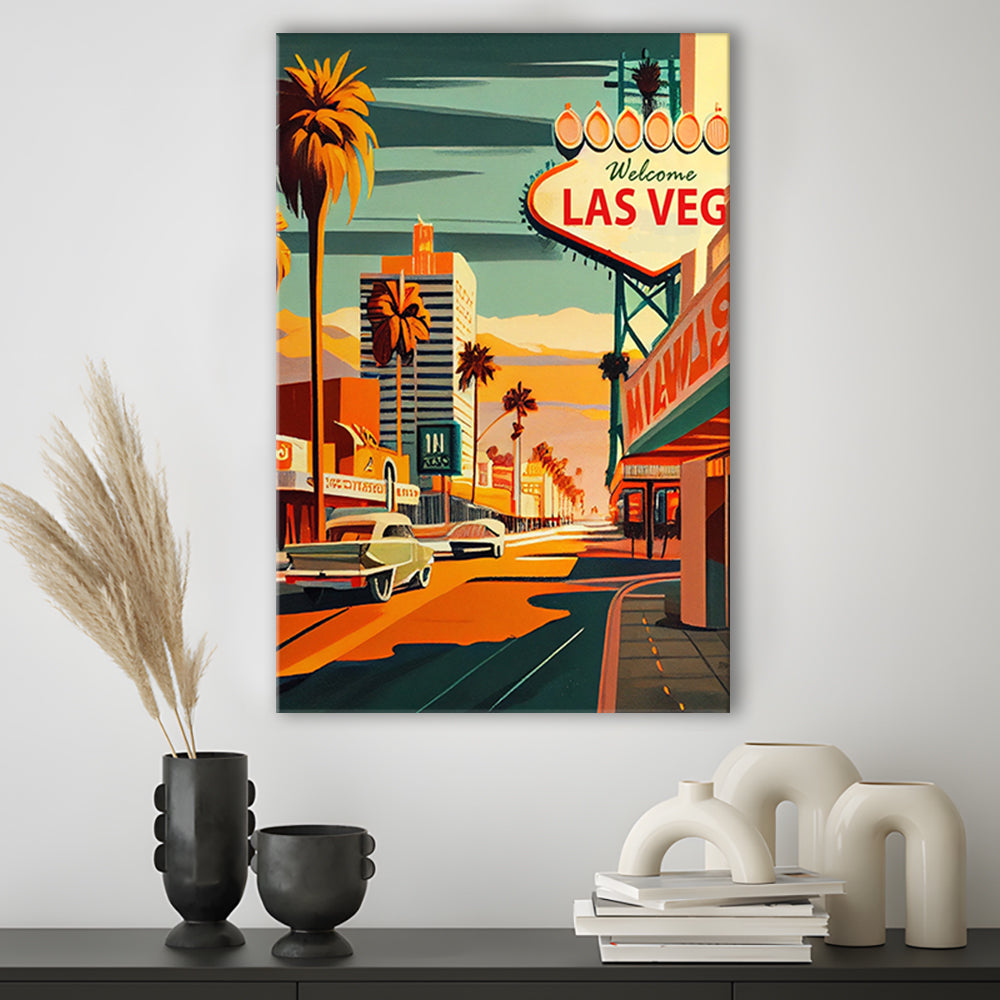 Las Vegas Strip 1960s Retro Art Print, Las Vegas Strip, Canvas Print, Painting Canvas, Living Room Decor