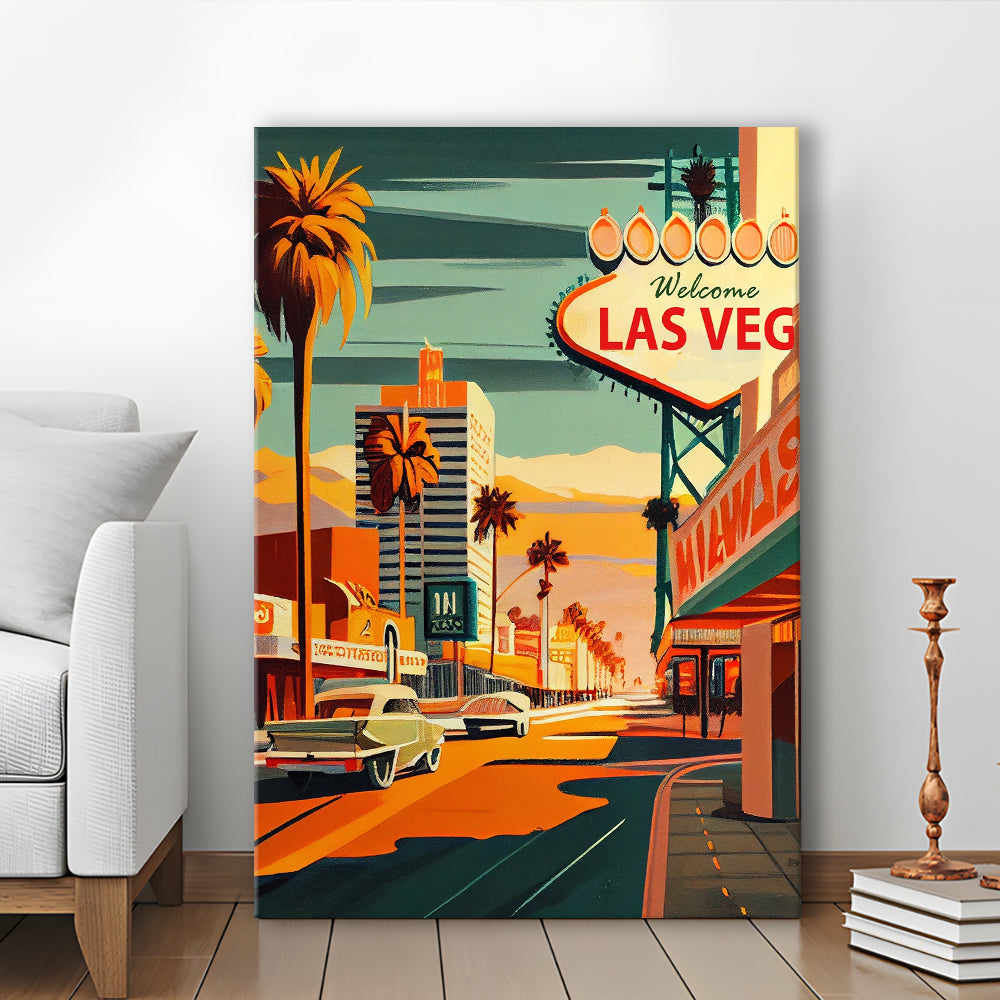 Las Vegas Strip 1960s Retro Art Print, Las Vegas Strip, Canvas Print, Painting Canvas, Living Room Decor