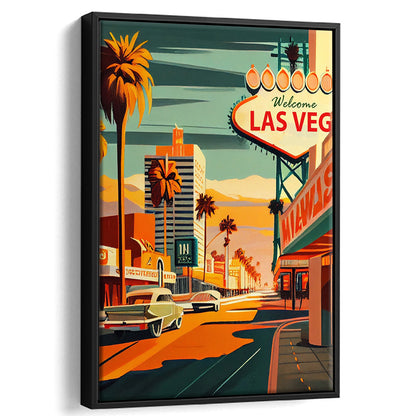 Las Vegas Strip 1960s Retro Art Print, Las Vegas Strip, Floating Framed Canvas Print, Framed Picture, Painting Canvas