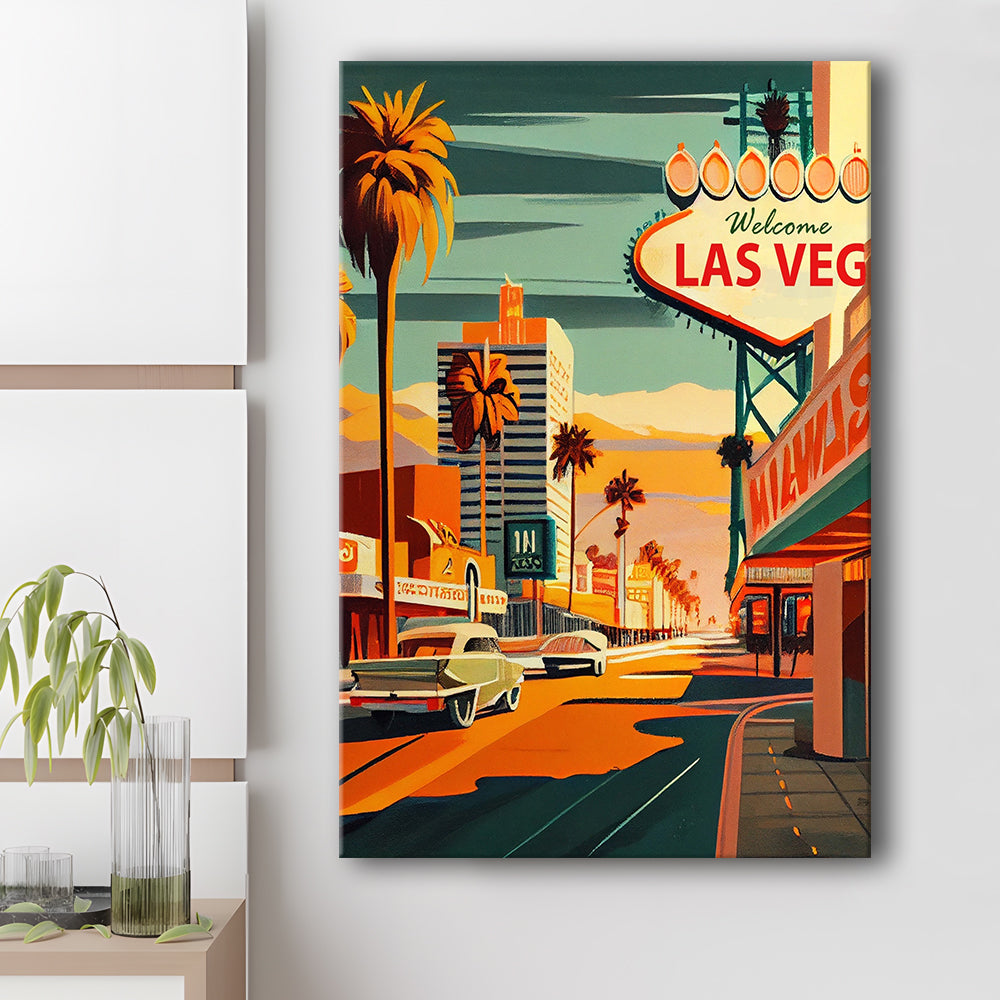 Las Vegas Strip 1960s Retro Art Print, Las Vegas Strip, Canvas Print, Painting Canvas, Living Room Decor