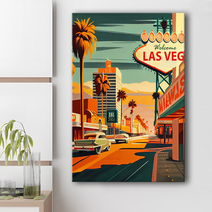 Las Vegas Strip 1960s Retro Art Print, Las Vegas Strip, Canvas Print, Painting Canvas, Living Room Decor
