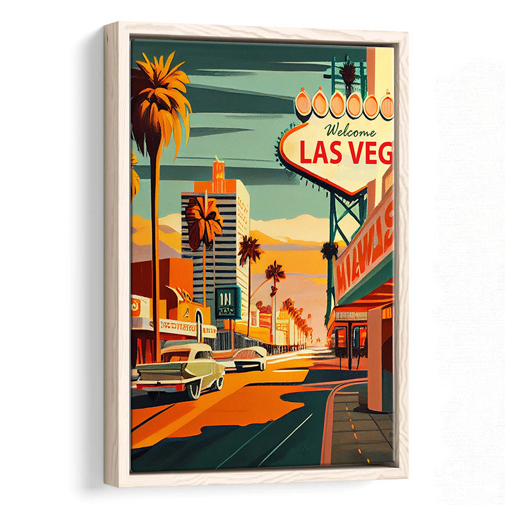 Las Vegas Strip 1960s Retro Art Print, Las Vegas Strip, Floating Framed Canvas Print, Framed Picture, Painting Canvas