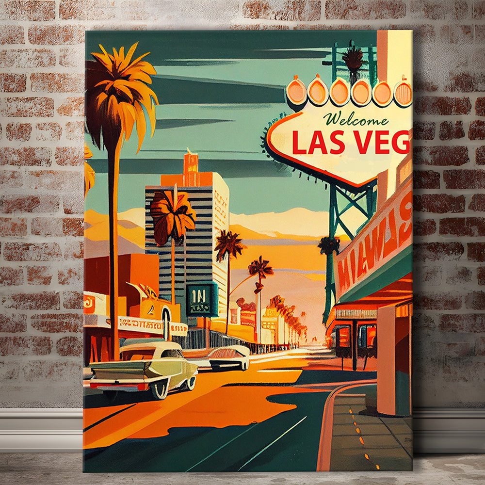 Las Vegas Strip 1960s Retro Art Print, Las Vegas Strip, Canvas Print, Painting Canvas, Living Room Decor