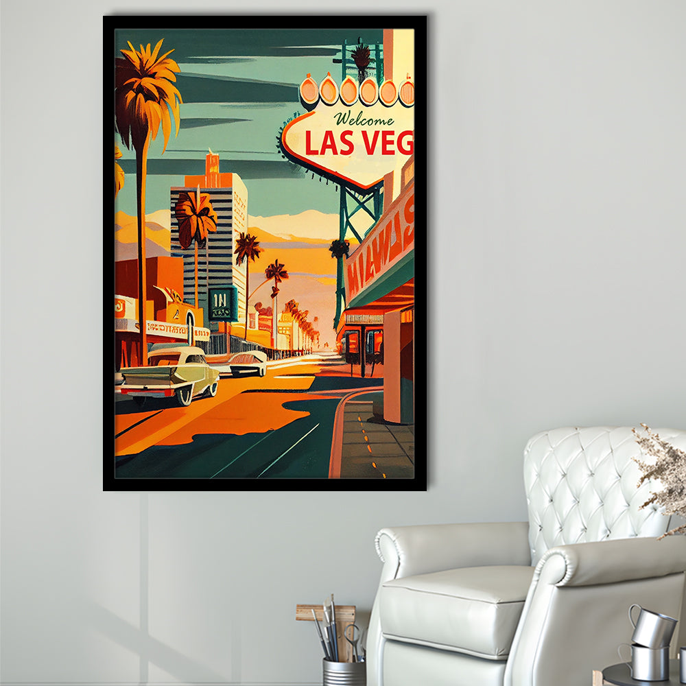 Las Vegas Strip 1960s Retro Art Print, Las Vegas Strip, Framed Art Print, Picture Framed, Painting Art