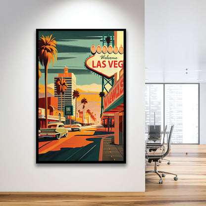 Las Vegas Strip 1960s Retro Art Print, Las Vegas Strip, Framed Art Print, Picture Framed, Painting Art