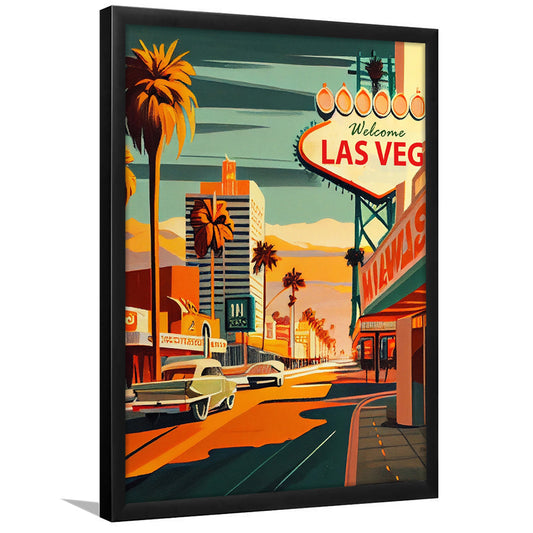 Las Vegas Strip 1960s Retro Art Print, Las Vegas Strip, Framed Art Print, Picture Framed, Painting Art